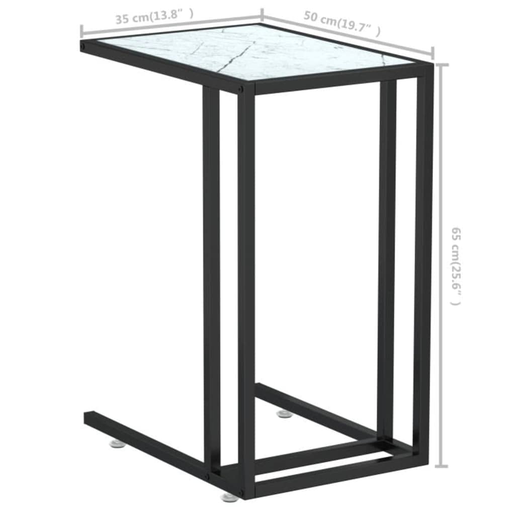 Stolik pomocniczy pod komputer, biały marmur 50 x 35 x 65 cm, stolik kawowy ze szkła hartowanego, nowoczesny stolik nocny do salonu, sypialni, elegancki stolik pod telefon, mały