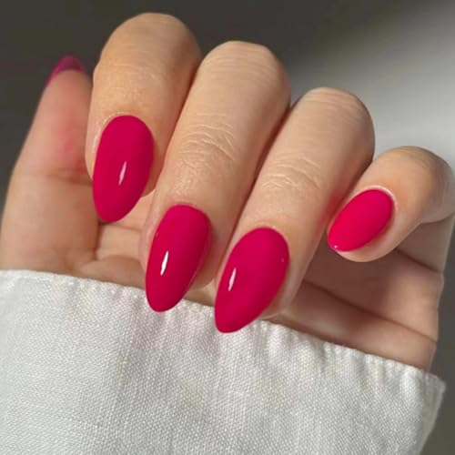 24 Piezas Rojo Rosa Uñas Postizas Francesas, 12 Tamaños Color Sólido Press On Nails, Almendra Uñas Falsas Artificiales, Cobertura Completa Uñas Artificiales Reutilizables para Mujeres y Niñas