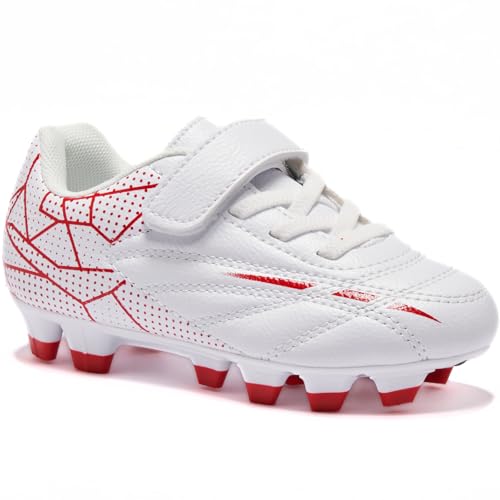 LIGVIV Fußballschuhe für Kleinkinder, schnürlose Fußballschuhe, für den Außenbereich, fester Boden, kleine Kinder und große Kinder, Weiss/opulenter Garten, 24 EU