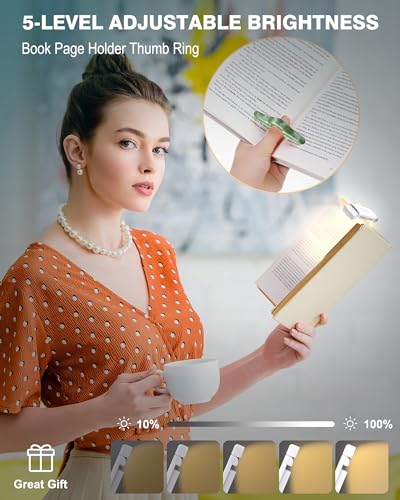 Image of Reading Light, Rechargeable Book Light, with Book Page Holder, 30 /60 Min Timer Reading Lamp Clip On, 3 Color Modes & 5 Brightness Dimmable Eye Care for Kids, Reading Lovers at Night in Bed (White)