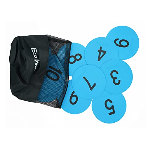 Eco Walker 6inch Numbered Spot Markers Flat Floor Spot Non-Slip TPE Material Waterproof for Field and Court Marking Fitness Agility Training Sports Games and Exercises (Blue)