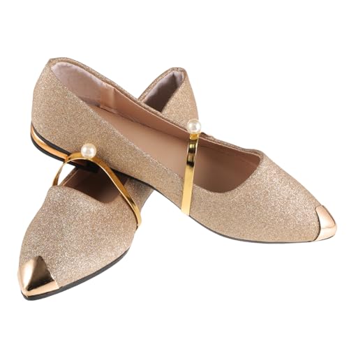 Zapatos planos dorados con punta puntiaguda, calzado fácil de poner y muy cómodo