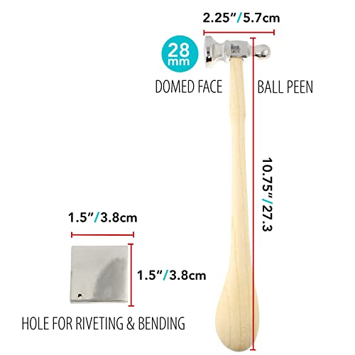 The Beadsmith CH223-B1 Chasing Hammer & Bench Block - Two-Sided Hammer, 10.75", Wood Handle – 1.5 Inch Steel Block With Hole For Riveting & Bending – Tools For Metalworking, Stamping & Jewelry Making thumb #3