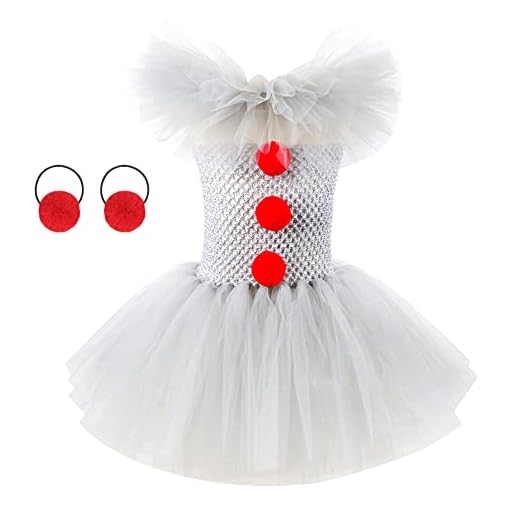 OBEEII Tjejer ond clown maskeraddräkt barn söt liten clown handgjord tutu kostym + pannband för halloween karneval födelsedag cosplay utklädnad kostym, Grå, 8-9 År