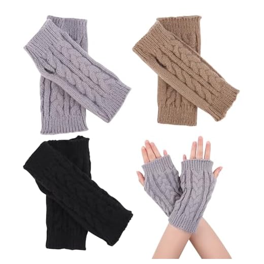 3 Pares Guantes Sin Dedos Guantes,2 Pares Guantes Sin Dedos Guantes,Pulgar Manoplas de Punto Cálidos,Calentadores de Muñecas para Hombres y Mujeres,Invierno con Agujero para el Pulgar Manoplas