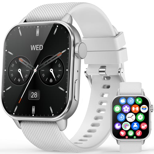 MFVLP Smartwatches für Damen und Herren, 1,85 Zoll AMOLED HD Fitness-Tracker mit über 100 Sportmodi, Grau-Silber