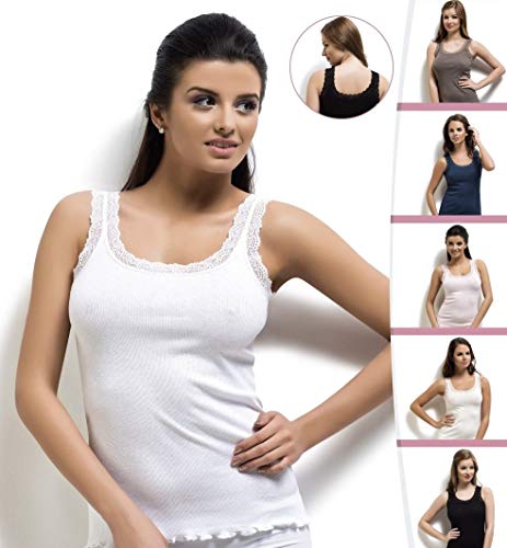 Vavonne Lace Camisole Tank Tops For Women, Soft Stretch Ribbed Cotton Cami Shirt (White,Small) #TOP5