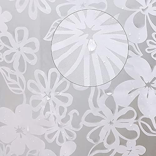 Eco Memos Shower Curtains Flower Patterned Mould Proof Resistant - 240/300 CM Extra Wide Bathroom Shower Curtains with U-Shape Hooks, Anti Bacterial, Waterproof