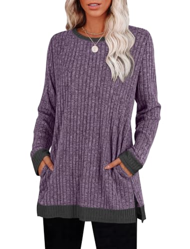 Image of Sampeel Long Sleeve Shirts for Women Tunic Sweaters Fall Fashion Outfits | Sweaters for Women, Early Fall Fashion Must Haves 2026, Long Tunic Tops, Vacation Outfits, Autumn, Plus Size Blouses