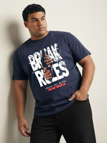 Image of Men Plus Size Printed Cotton Round Neck Half Sleeve Regular Fit T-Shirt