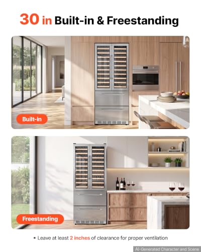 Image of VEVOR 30in Wine Fridge Beer Cooler Refrigerator 120 Bottle 234 Can Capacity