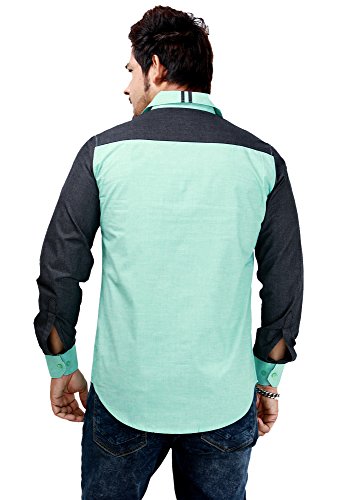 Image of Rapphael Men's Plain Slim Fit Casual Shirt (RPL-00094A-L Green&White)
