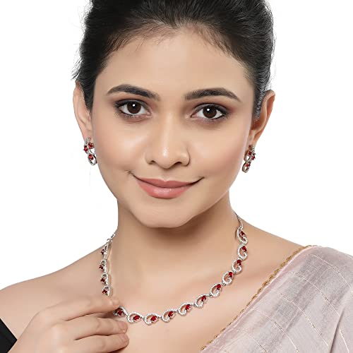 Rhodium-Plated Necklace & Drop Earrings Set with Cubic Zirconia
