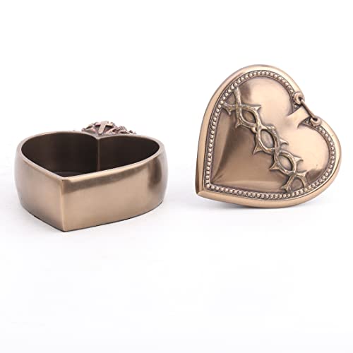 Veronese Design Sacred Heart Rosary Trinket Box Cold Cast Resin Bronze Fininsh #TOP5