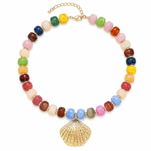 Chunky Beaded Starfish Shell Necklace for Women Colorful Boho Summer Chain Choker Beach Necklace with Acrylic Beads Trendy Chunky Jewelry Gifts
