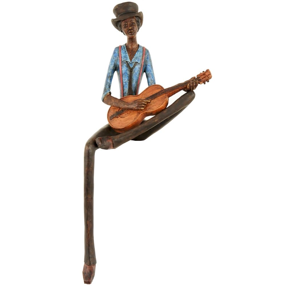 Britalia Brown And Blue Resin Sitting Jazz Strings Musician Sculpture Figurine - 42Cm Height