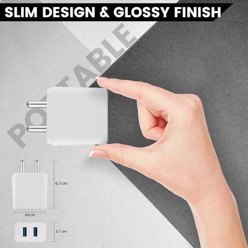 Image of Dual Port Charger for Xiaomi Redmi 13C 5G / 13 C Charger Original Adapter Like Android Mobile Fast USB Wall Charger with 1 Meter USB Type C Charging Data Cable (3.4 Amp, TORM3, White)