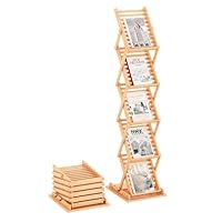 Jumei カタログスタンド マガジンラック 折りたたみ式 5段 竹製 片面 パンフレットスタンド カタログラック おしゃれ 雑誌ラック 組み立て不要 イベントや催事に (A4サイズ)