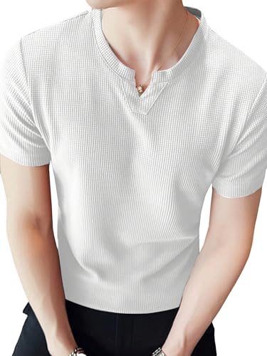Image of TAGDO Men's Waffle Knitted V Neck|T Shirt for Man|Waffle|Cotton|Casual| Regular Fit Tees (2012)