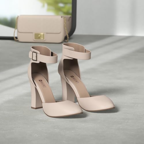 IDIFU Women's IN4 Pedazo High Block Heels Pumps Pointed Closed Toe Ankle Strap Dress Wedding Shoes2