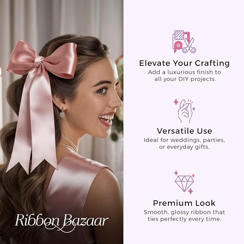 Image of Ribbon Bazaar Double Faced Satin - Premium Gloss Finish - 100% Polyester Ribbon for Gift Wrapping, Crafts, Scrapbooking, Hair Bow, Decorating & More - 1 /4 inch Pink 100yd Spool
