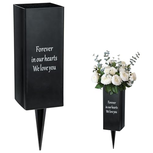Jarrones de cementerio para tumba, jarrón de metal para decoración de tumbas, soporte de flores conmemorativo con picos para decoración de lápida de cementerio (1)