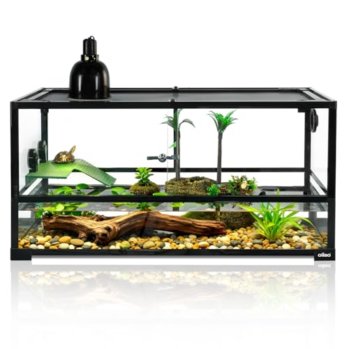 Oiibo 50 Gallon Glass Turtle Tank, 36×18×18 Tortoise Habitat, Large Turtle Aquatic Aquarium Kit with Drainage System, Turtle Terrarium for Tree Frogs, Salamanders