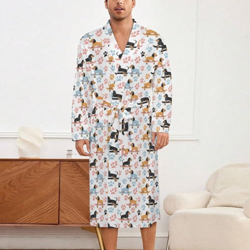 Dachshund Dogs on Skateboards Soft Robe Long Sleeve Bathrobes V Neck Sleepwear Spa Robes with Belt Men Woman2