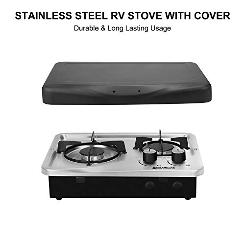 Camplux Pro Built-in 2 Burner Propane RV Gas Cooktop, Stainless Steel Drop-in RV Gas Stove, Outdoor Cooking for Household RV Picnics, Cover Included