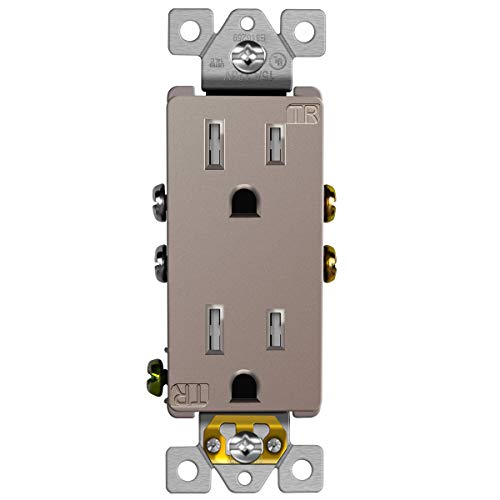 Enerlites Elite Series Decorator Receptacle Outlet Child Safe Tamper-Resistant, Gloss Finish, Self-Grounding, 2-Pole, Residential Grade, 15A 125V, Ul Listed, 61501-Tr-Nk-10Pcs, Nickel (10 Pack) #TOP1