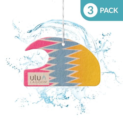 Image of ulu Lagoon Hanging Car Air Freshener | Tropical Beach Coconut Surf Wax Scent Mini Wave | Long Lasting Car Freshener, Closet and Beyond | Made In USA | 3 Pack (80'S)