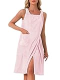 cheibear Womens Shower Wrap Wearable Towels Cover Up Bathrobe Around Towel Straps Spa Body Robe Guess Beach Snaps Large Pink
