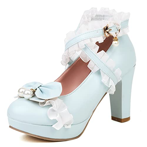 Mary Janes de mariage Lizoleor aux finitions élégantes avec nœud et ruffles raffinés