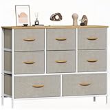 GoaHi Chest of Drawers, Fabric Dressers with Metal Frame and MDF Wooden Top Board, Adjustable Feet, Anti-Tip Safety, Storage Unit with 8 Drawers for Bedroom, Living Room, Closet, Beige