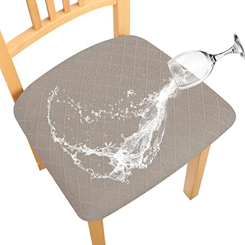 Leorate Waterproof Seat Covers For Dining Room Chairs Covers Stretch Jacquard Dining Chair Cover Removable Washable Kitchen Chair Covers (Taupe, 6 Pcs) #TOP29