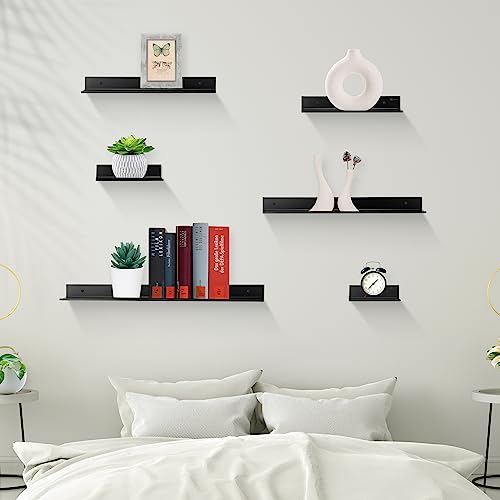 Z-metnal-Small-Decor-Shelves-Mini-Floating-Display-Wall-Shelf-for-Smart-Speaker-Collectables-Aluminum-Wall-Mounted-Matt-Black12-x-5-inch1ft-Wide-2-Pack