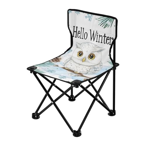 OWFKAY Silla de camping de invierno, adorable búho blanco, portátil, plegable, silla de playa ligera