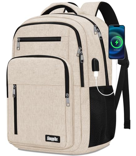 Skaypibs Beige Backpack for Men Women, School Backpack for Boys