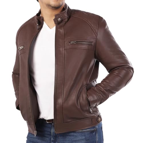 Image of Jild Signature Diamond Style Lambskin Leather Jacket Men - Premium Leather Cafe Racer Vintage Look Motorcycle Jacket Men