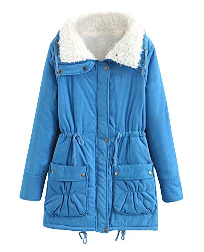 ACE SHOCK Women's Winter Coats Faux Fur Lined Quilted Jackets Fashion Winter Parka (Regular US Large, Medium Blue)