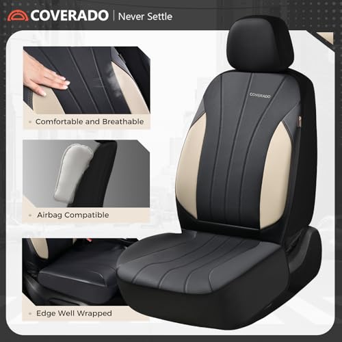 Image of Coverado Seat Covers, Red Car Seat Covers Full Set, Automotive Seat Covers 5 Seats, Waterproof Black Car Seat Protectors Universal Fit for SUVs Trucks Sedans