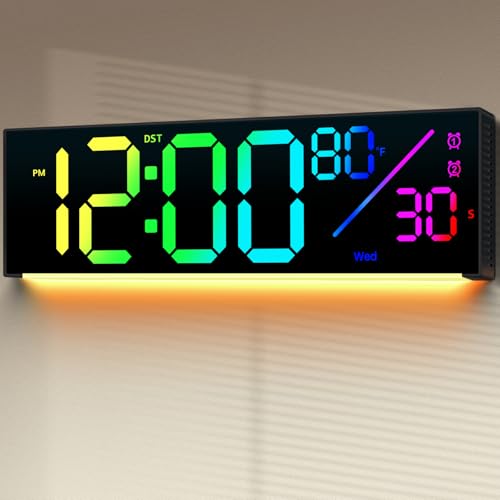 ANSOPER 12" Digital Wall Clock: LED Large Display Clock with Remote, 11 RGB Color Modes, Wall Mount or Tabletop Decor for Classroom Dorm Office, Big Numbers for Seniors Kids