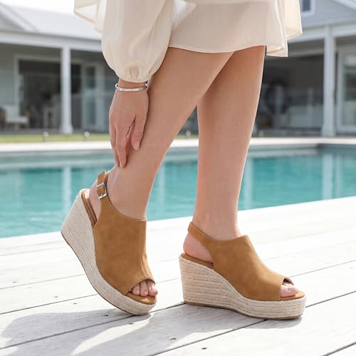 Image of Tilocow Espadrilles Wedges for Women Open Toe Ankle Strap Platform Dressy Casual Sandals Travel Slides