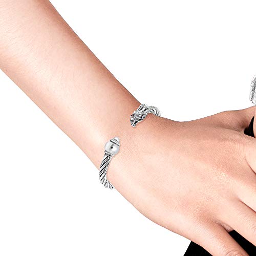 Aeravida Mythical Dragon Beast Head .925 Sterling Silver Adjustable Cuff Bracelet #TOP4