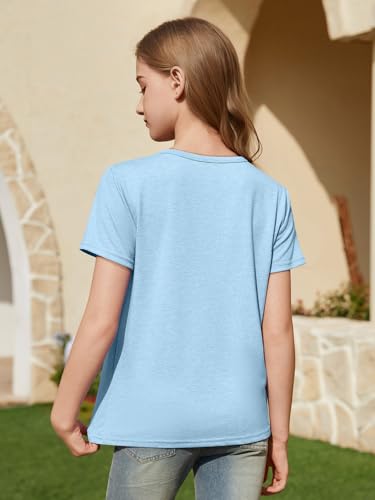 ZDC Girls Short Sleeve T Shirts Kids Crewneck Summer Tops Basic Tees 5-14 Years Sky Blue — view 2