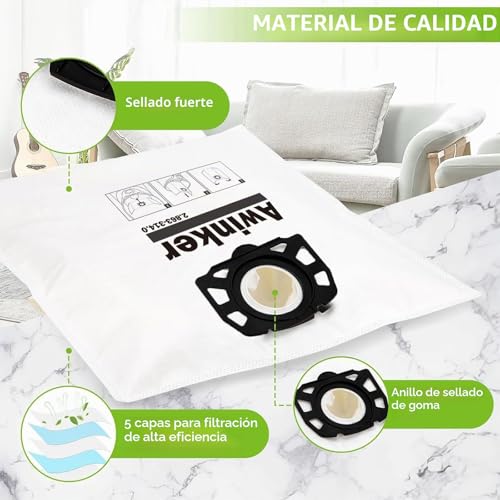 Miniatura 4 de Paquete De 10 Bolsas Para Aspiradora Karcher Wd2 Plus Wd3s Wd 3s Wd 3v Kfi 357 Kwd 1-3 2.863-314.0 Se4001 Se4002