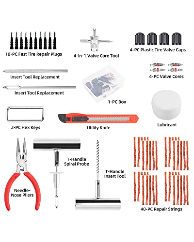 ORCISH 70PCS Tire Repair Kit, Professional Heavy Duty Tire Plug Kit, Tire Patch Kit for Fix a Flat, Tubeless Tire Puncture Change Tool Kit for Car, Motorcycle, Truck, ATV, Tractor, RV, SUV, Trailer