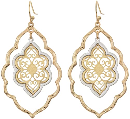 Gold Filigree Cut-out Dangling Chandelier Earrings for Women Dangling Tassel Jewelry Gifts for Sisters Mom Friends