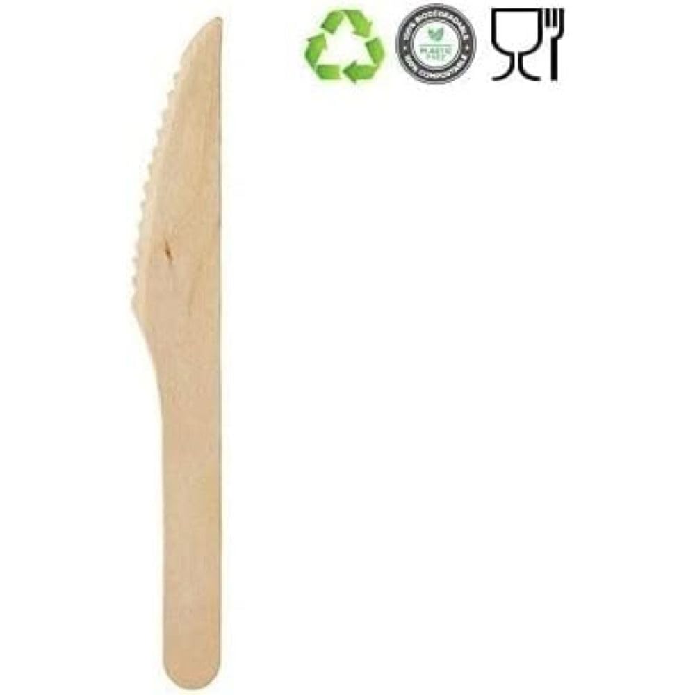 Generico 100 200 300 Coltelli in legno di betulla - monouso - biodeagradabili - 16 cm Posate compostabili 100% Naturale (300 pezzi)