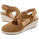 HARENCE Espadrilles Wedge Sandals for Women: Comfortable Closed Toe Ankle Strap Summer Dressy Platform Heels Shoes